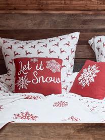 Strick-Kissenhülle Let it Snow in Rot/Weiß mit Schriftzug, Baumwolle, Rot, Cremeweiß, B 40 x L 40 cm