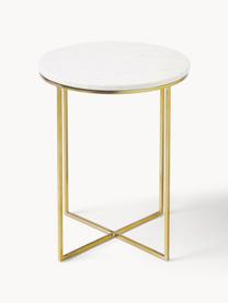 Table d'appoint ronde en marbre Alys, Blanc marbré, doré, Ø 40 x haut. 50 cm