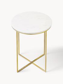 Tavolino rotondo in marmo Alys, Struttura: metallo verniciato a polv, Bianco marmorizzato, dorato, Ø 40 x Alt. 50 cm
