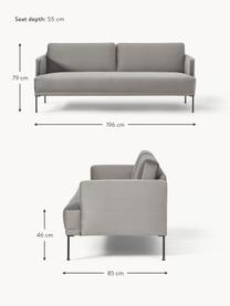 Sofa z aksamitu Fluente (3-osobowa), Tapicerka: aksamit (wysokiej jakości, Stelaż: lite drewno sosnowe, Nogi: metal malowany proszkowo , Szary aksamit, S 196 x G 85 cm