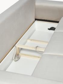 Divano letto 3 posti in velluto beige con contenitore Moghan, Rivestimento: velluto di poliestere Il , Struttura: legno di pino massiccio, , Piedini: metallo laccato, Velluto beige, nero, Larg. 235 x Prof. 100 cm