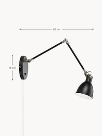 Verstelbare wandlamp House met stekker, Lampenkap: gecoat metaal, Zwart, D 84 x H 18 cm