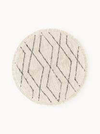Tappeto rotondo in cotone fatto a mano con motivo rombi Bina, 100% cotone, Beige, nero, Ø 110 cm (taglia S)