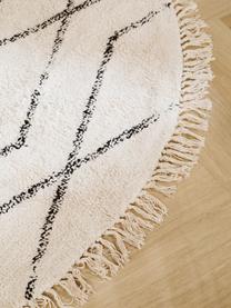 Rond katoenen vloerkleed Bina met ruitjesmotief, handgetuft, 100% katoen, Beige, zwart, Ø 110 cm (maat S)