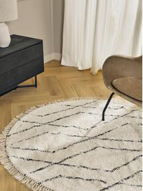 Tapis rond en coton tufté main Bina, 100 % coton, Beige, noir, Ø 110 cm (taille S)