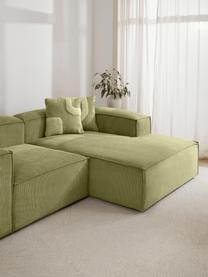 Diván modular de pana Lennon, Tapizado: pana (92% poliéster, 8% p, Estructura: madera de pino y abeto ma, Patas: plástico. Este producto e, Pana verde oliva, An 119 x F 180 cm, chaise longue izquierda