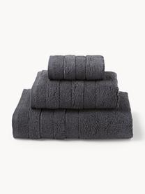 Lot de serviettes de bain avec bordure décorative Luxe, set de tailles variées, Anthracite, 3 éléments (1 serviette invité, 1 serviette de toilette et 1 drap de bain)