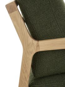 Fauteuil scandi Becky, Tissu vert foncé, bois de chêne, larg. 73 x haut. 71 cm