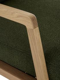 Poltrona in legno di quercia Becky, Rivestimento: 53% acrilico, 23% poliest, Struttura: legno massiccio di querci, Tessuto verde scuro, legno di quercia, Larg. 73 x Alt. 71 cm