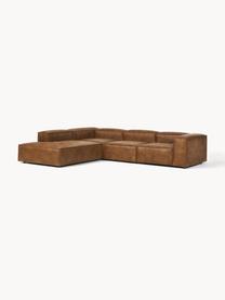 Modulares XL-Ecksofa Lennon aus recyceltem Leder, Bezug: Recyceltes Leder (70 % Le, Gestell: Massives Holz, Sperrholz, Füße: Kunststoff, Leder Braun, B 329 x T 269 cm, Eckteil links