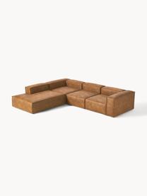 Modulaire XL hoekbank Lennon van gerecycled leer, Bekleding: gerecycled leer (70% leer, Frame: massief hout, multiplex, Poten: kunststof Dit product is , Leer bruin, B 329 x D 269 cm, hoekdeel links