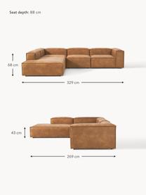 Modulaire XL hoekbank Lennon van gerecycled leer, Bekleding: gerecycled leer (70% leer, Frame: massief hout, multiplex, Poten: kunststof Dit product is , Leer bruin, B 329 x D 269 cm, hoekdeel links