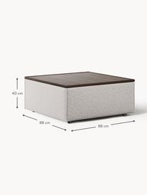 Sofa-Hocker Lennon aus Bouclé mit Stauraum, Bezug: Bouclé (80 % Polyester, 2, Tablett: Eichenholz, Spannplatte m, Gestell: Spanplatte, mitteldichte , Bouclé Taupe, dunkles Eichenholz, B 88 x T 88 cm