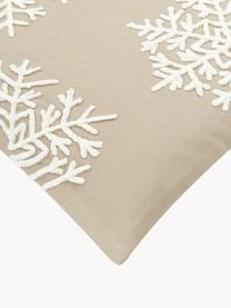 Copricuscino ricamato color taupe Snowflake, 100% cotone, Beige, bianco crema, Larg. 45 x Lung. 45 cm