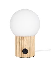 Kleine Dimmbare Nachttischlampe Hubble aus Holz, Lampenschirm: Opalglas, Lampenfuß: Holz, Schalter: Metall, Beige, Weiß, Ø 15 x H 24 cm