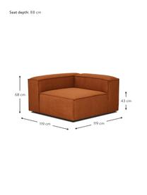 Modulo angolare Lennon, Rivestimento: 100% poliestere Con 115.0, Struttura: legno di pino massiccio, , Piedini: plastica, Tessuto color terracotta, Larg. 119 x Prof. 119 cm, angolo a sinistra