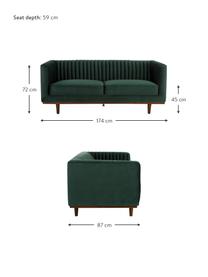 Fluwelen bank Dante (2-zits) met houten poten, Bekleding: polyesterfluweel, Frame: gelakt rubberhout, Fluweel groen, B 174 x D 87 cm