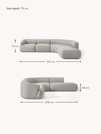 Narożna sofa modułowa Sofia (4-osobowa), Tapicerka: Teddy (100% polipropylen), Stelaż: drewno świerkowe, płyta w, Nogi: tworzywo sztuczne Ten pro, Szara tkanina, S 319 x G 298 cm, prawostronna