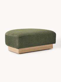 Pouf en peluche-bouclette Natalie, Peluche-bouclette vert foncé, bois de hêtre clair, larg. 91 x haut. 45 cm