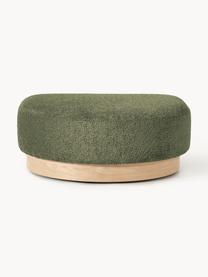 Pouf en peluche-bouclette Natalie, Peluche-bouclette vert foncé, bois de hêtre clair, larg. 91 x haut. 45 cm