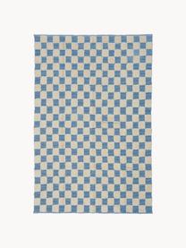 Handgewebter Teppich Penton mit Hoch-Tief-Effekt, 100 % Baumwolle, Cremeweiss, Blau, B 170 x L 240 cm (Grösse M)