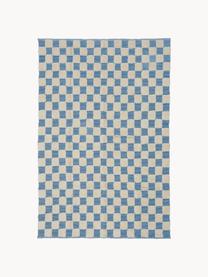 Handgeweven vloerkleed Penton met hoog-laag effect, 100% katoen, Crèmewit, blauw, B 170 x L 240 cm (maat M)