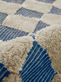 Handgewebter Teppich Penton mit Hoch-Tief-Effekt, 100 % Baumwolle, Cremeweiß, Blau, B 170 x L 240 cm (Größe M)