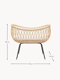 Lettino in rattan fatta a mano Emil, Gambe: acciaio rivestito, Materasso: nucleo in cocco, lana di , Beige, bianco latte, Larg. 51 x Lung. 84 cm