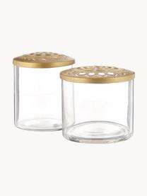 Petits vases transparents Kastanje, 2 élém., Transparent avec couvercle en laiton, Lot de différentes tailles