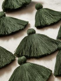 Fluwelen kussenhoes Skyler met kerstmotief en kwastjes, Kwastjes: 100 % katoen, Crèmewit, groen, B 45 x L 45 cm