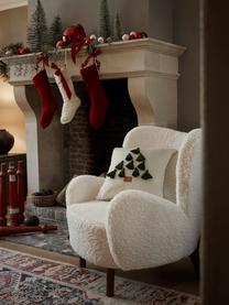 Fluwelen kussenhoes Skyler met kerstmotief en kwastjes, Kwastjes: 100 % katoen, Crèmewit, groen, B 45 x L 45 cm