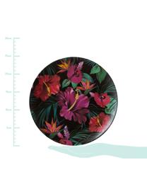 Bambus-Speiseteller Tropical Flower, 55% Bambusfasern, 25% Maisstärke, 15% Melamin, Grüntöne, Fuchsienfarben, Rot, Weiß, Ø 25 cm