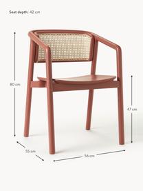 Krzesło z podłokietnikami z plecionką wiedeńską Gali, Stelaż: lite drewno jesionowe lak, Terakota, beżowy, S 56 x G 55 cm