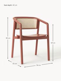 Armlehnstuhl Gali mit Wiener Geflecht in Terrakotta, Gestell: Eschenholz, massiv, FSC-z, Sitzfläche: Eukalyptus-Schichtholz, F, Rückenlehne: Rattan, Eschenholz Terrakotta, Rattan, B 56 x T 55 cm