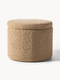 Pouf en tissu bouclé avec rangement Alida, Peluche brun clair, Ø 50 x haut. 42 cm