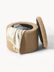 Pouf en tissu bouclé avec rangement Alida, Peluche brun clair, Ø 50 x haut. 42 cm