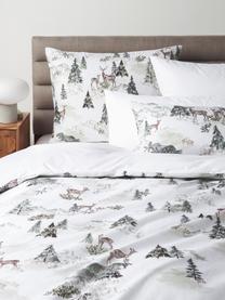 Housse de couette design en percale Forest, Blanc, tons verts, larg. 200 x long. 200 cm