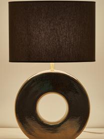 Große Keramik-Tischlampe Aron, Lampenschirm: Polyester, Lampenfuß: Keramik, Goldfarben, Schwarz, 35 x 56 cm