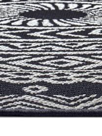 Rond in- en outdoor vloerkleed met patroon Jaffa in zwart, 100% polypropyleen, Zwart, crèmekleurig, Ø 160 cm (maat L)
