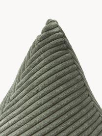 Trojúhelníkový manšestrový polštář Kylen, Olivově zelená, Š 40 cm, D 40 cm