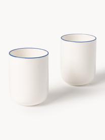 Porcelánové kávové šálky Facile, 2 ks, Vysokokvalitný tvrdý porcelán (cca 50 % kaolín, 25 % kremeň a 25 % živec), Lomená biela s tmavomodrým okrajom, Ø 8 x V 11 cm, 385 ml