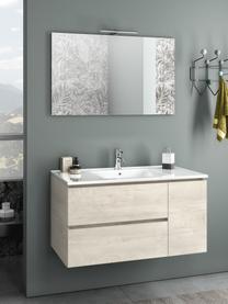 Set lavabo Flam 4 pz, Lampada: alluminio, rivestito, Superficie dello specchio: vetro a specchio, Effetto legno di quercia, Set in varie misure