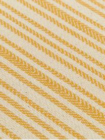 Copriletto in cotone a righe con frange Puket, 100% cotone, Giallo senape, bianco latteo, Larg. 240 x Lung. 260 cm (per letti da 160 x 200)