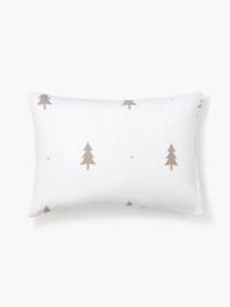 Taie d'oreiller en flanelle avec sapins X-mas Tree, Blanc, beige, larg. 50 x long. 70 cm