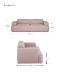 Sofa Melva (3-osobowa), Tapicerka: poliester Dzięki tkaninie, Nogi: drewno sosnowe Nogi znajd, Blady różowy, S 240 x G 101 cm