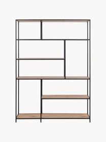 Grote wandkast Seaford, Frame: gepoedercoat metaal, Beige in houtoptiek, zwart, B 135 x H 185 cm