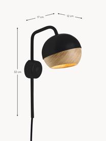 Aplique LED Ray, Cable: cubierto en tela, Negro, madera de roble, An 12 x Al 32 cm