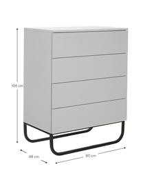 Cómoda cajonera Sanford, Estructura: tablero de fibras de dens, Parte trasera: tablero de fibras de desi, Patas: metal con pintura en polv, Gris claro, negro, An 80 x Al 106 cm