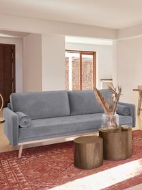 Sofa z aksamitu z nogami z drewna dębowego Saint (3-osobowa), Tapicerka: aksamit (poliester) Dzięk, Szary aksamit, S 210 x G 93 cm