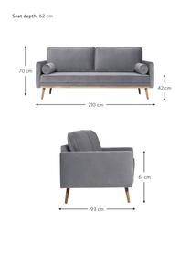 Samt-Sofa Saint (3-Sitzer) in Grau mit Eichenholz-Füße, Bezug: Samt (Polyester) Der hoch, Gestell: Massives Eichenholz, Span, Samt Grau, B 210 x T 93 cm